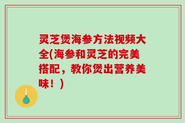灵芝煲海参方法视频大全(海参和灵芝的完美搭配，教你煲出营养美味！)