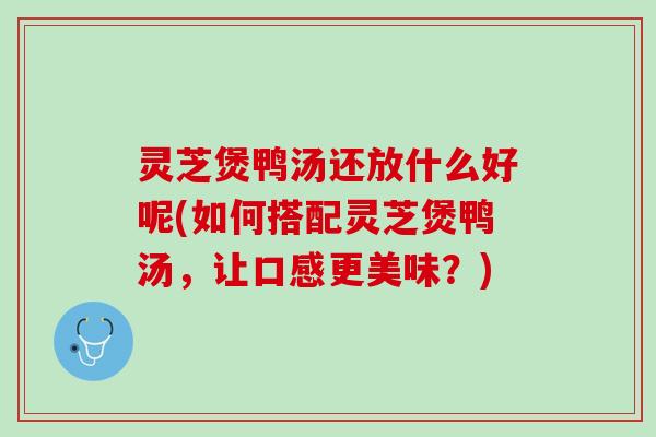灵芝煲鸭汤还放什么好呢(如何搭配灵芝煲鸭汤，让口感更美味？)