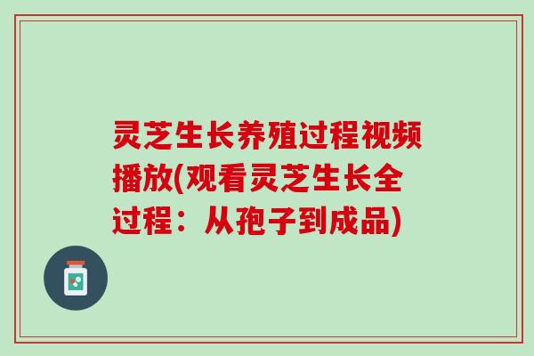 灵芝生长养殖过程视频播放(观看灵芝生长全过程：从孢子到成品)