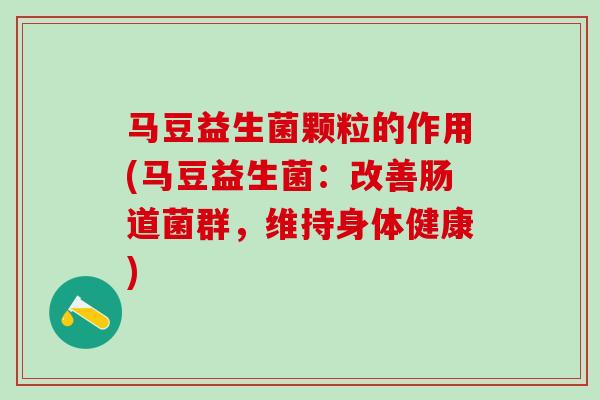 马豆益生菌颗粒的作用(马豆益生菌：改善肠道菌群，维持身体健康)