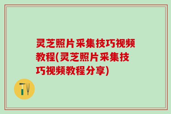 灵芝照片采集技巧视频教程(灵芝照片采集技巧视频教程分享)
