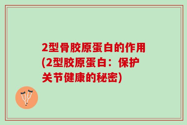 2型骨胶原蛋白的作用(2型胶原蛋白：保护关节健康的秘密)