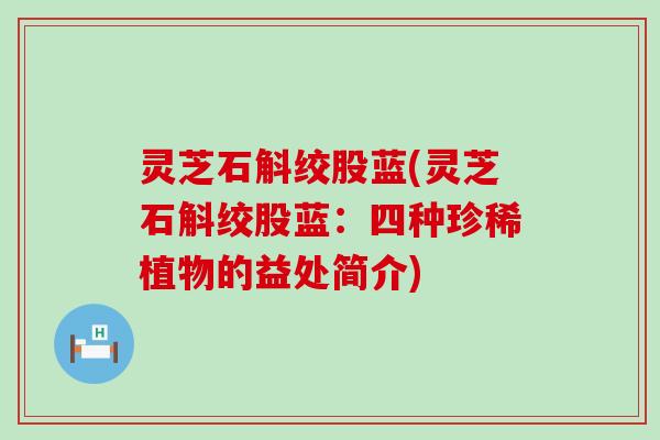 灵芝石斛绞股蓝(灵芝石斛绞股蓝：四种珍稀植物的益处简介)