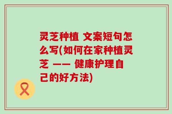灵芝种植 文案短句怎么写(如何在家种植灵芝 —— 健康护理自己的好方法)