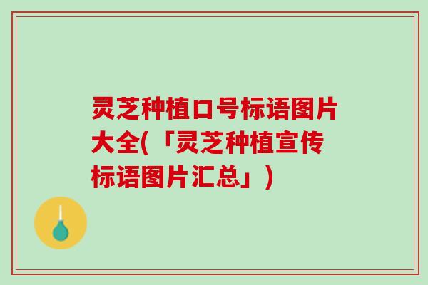 灵芝种植口号标语图片大全(「灵芝种植宣传标语图片汇总」)