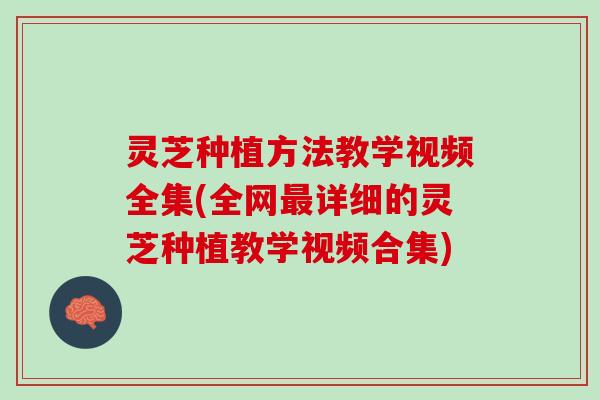 灵芝种植方法教学视频全集(全网详细的灵芝种植教学视频合集) 灵芝种植方法教学视频全集(全网详细的灵芝种植教学视频合集)