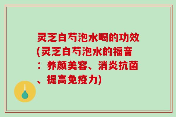 灵芝白芍泡水喝的功效(灵芝白芍泡水的福音：养颜美容、消炎抗菌、提高免疫力)