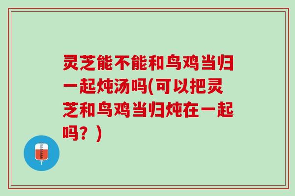灵芝能不能和鸟鸡当归一起炖汤吗(可以把灵芝和鸟鸡当归炖在一起吗?) 灵芝能不能和鸟鸡当归一起炖汤吗(可以把灵芝和鸟鸡当归炖在一起吗?)