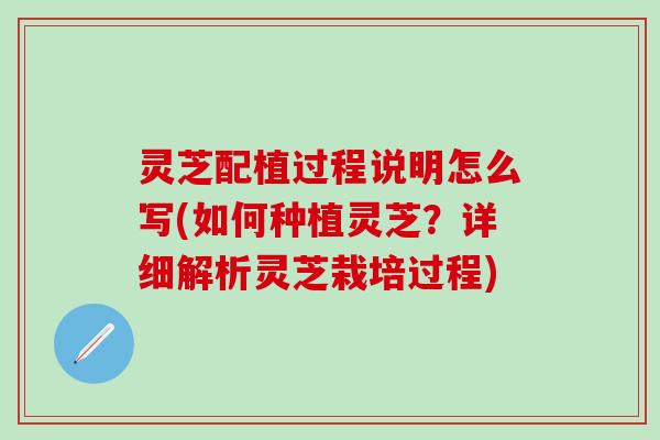 灵芝配植过程说明怎么写(如何种植灵芝？详细解析灵芝栽培过程)