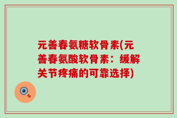 元善春氨糖软骨素(元善春氨酸软骨素：缓解关节疼痛的可靠选择)