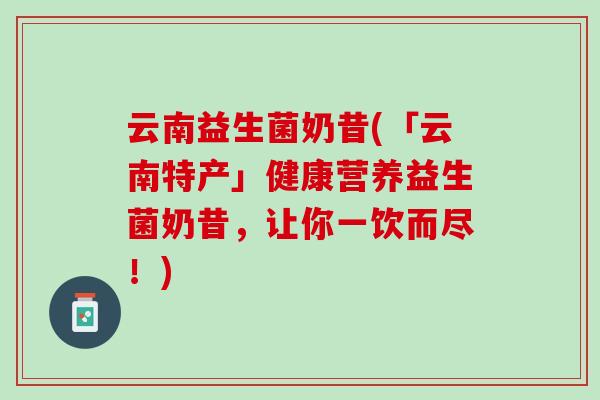 云南益生菌奶昔(「云南特产」健康营养益生菌奶昔，让你一饮而尽！)