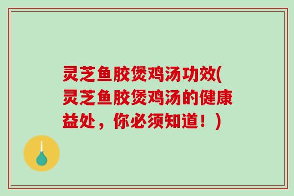 灵芝鱼胶煲鸡汤功效(灵芝鱼胶煲鸡汤的健康益处，你必须知道！)