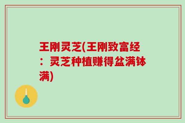王刚灵芝(王刚致富经：灵芝种植赚得盆满钵满)