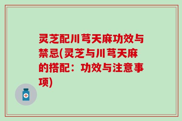 灵芝配川芎天麻功效与禁忌(灵芝与川芎天麻的搭配：功效与注意事项)