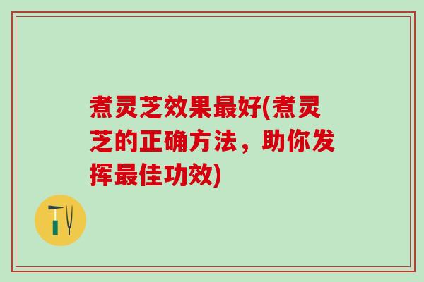 煮灵芝效果最好(煮灵芝的正确方法，助你发挥最佳功效)