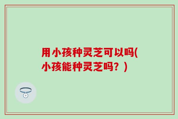 用小孩种灵芝可以吗(小孩能种灵芝吗？)