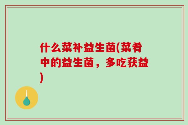 什么菜补益生菌(菜肴中的益生菌，多吃获益)