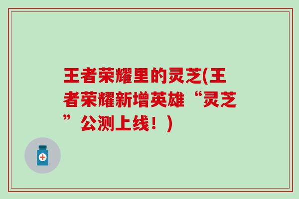 王者荣耀里的灵芝(王者荣耀新增英雄“灵芝”公测上线！)