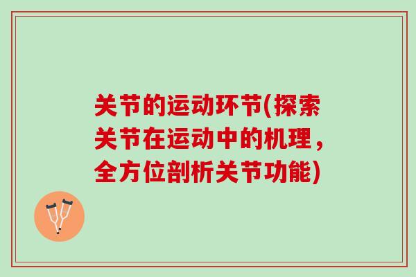 关节的运动环节(探索关节在运动中的机理，全方位剖析关节功能)