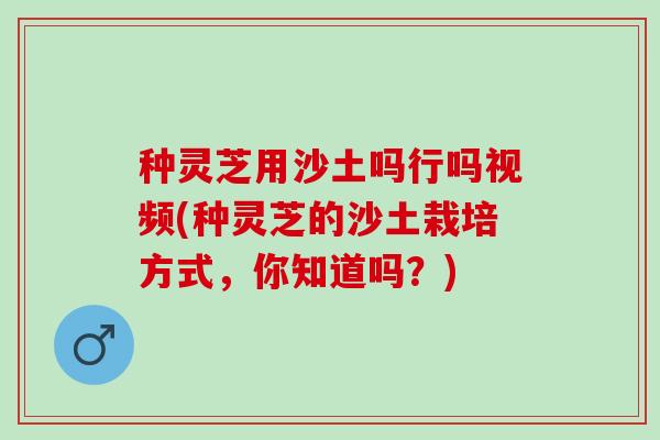 种灵芝用沙土吗行吗视频(种灵芝的沙土栽培方式，你知道吗？)