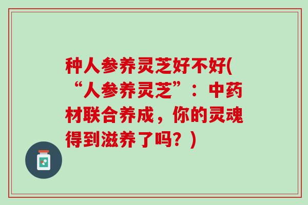 种人参养灵芝好不好(“人参养灵芝”:材联合养成,你的灵魂得到滋养了吗?) 种人参养灵芝好不好(“人参养灵芝”:材联合养成,你的灵魂得到滋养了吗?)