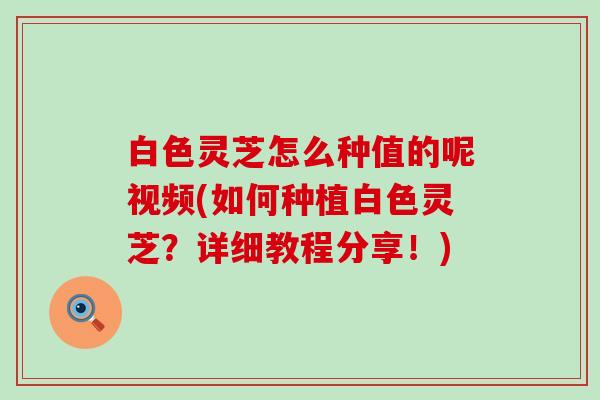 白色灵芝怎么种值的呢视频(如何种植白色灵芝？详细教程分享！)