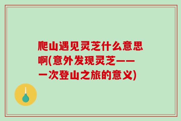 爬山遇见灵芝什么意思啊(意外发现灵芝——一次登山之旅的意义)