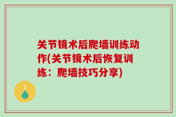 关节镜术后爬墙训练动作(关节镜术后恢复训练：爬墙技巧分享)
