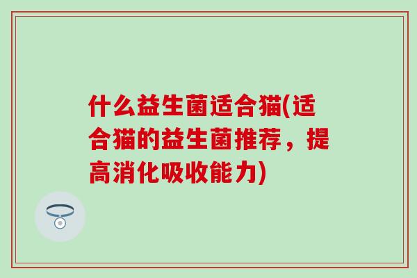 什么益生菌适合猫(适合猫的益生菌推荐，提高消化吸收能力)