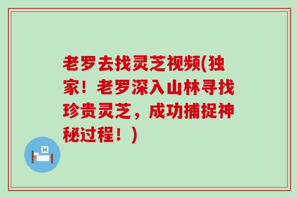 老罗去找灵芝视频(独家！老罗深入山林寻找珍贵灵芝，成功捕捉神秘过程！)