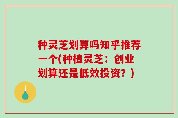 种灵芝划算吗知乎推荐一个(种植灵芝:创业划算还是低效投资?) 种灵芝划算吗知乎推荐一个(种植灵芝:创业划算还是低效投资?)