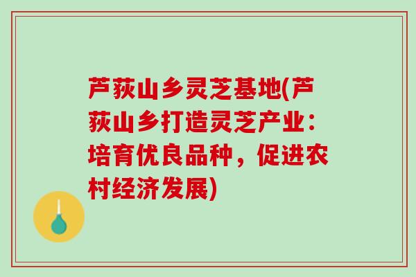 芦荻山乡灵芝基地(芦荻山乡打造灵芝产业：培育优良品种，促进农村经济发展)