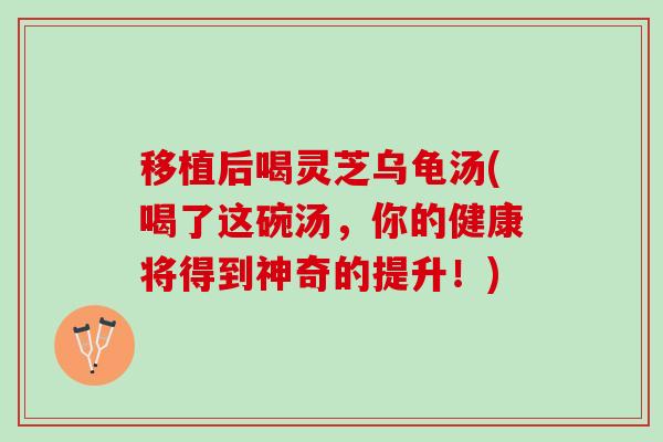 移植后喝灵芝乌龟汤(喝了这碗汤，你的健康将得到神奇的提升！)