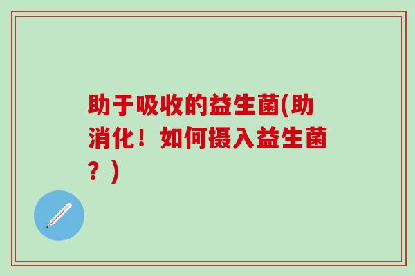 助于吸收的益生菌(助消化！如何摄入益生菌？)
