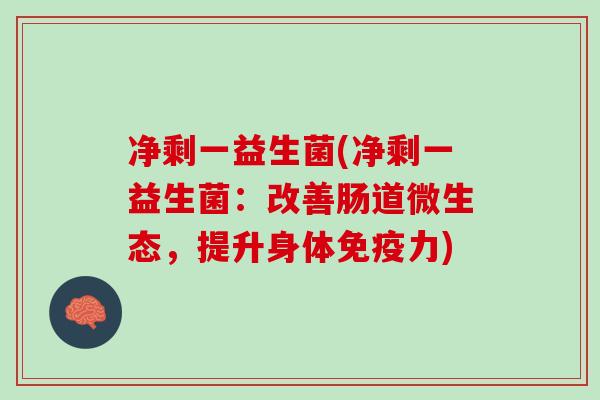 净剩一益生菌(净剩一益生菌：改善肠道微生态，提升身体免疫力)