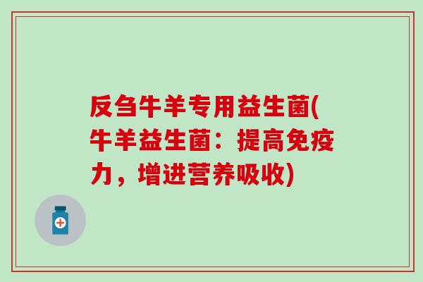 反刍牛羊专用益生菌(牛羊益生菌：提高免疫力，增进营养吸收)