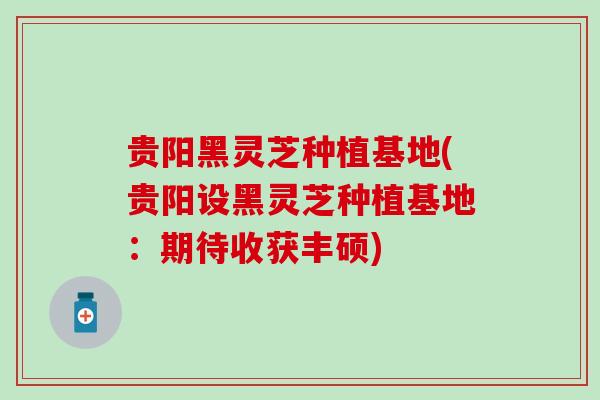 贵阳黑灵芝种植基地(贵阳设黑灵芝种植基地：期待收获丰硕)