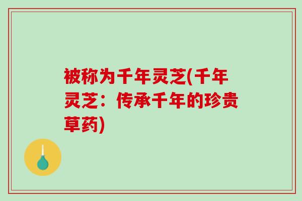 被称为千年灵芝(千年灵芝：传承千年的珍贵草药)