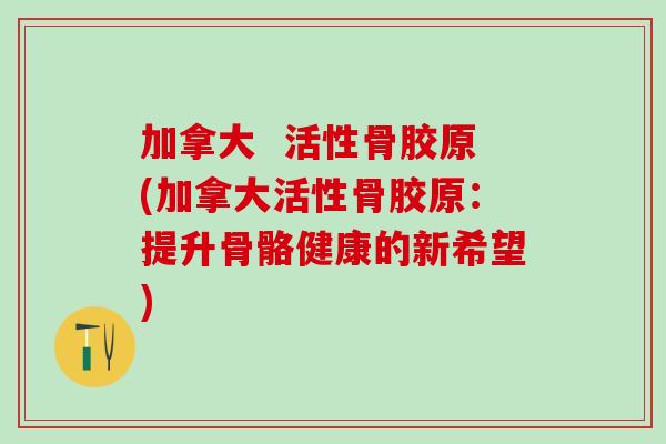 加拿大  活性骨胶原(加拿大活性骨胶原：提升骨骼健康的新希望)