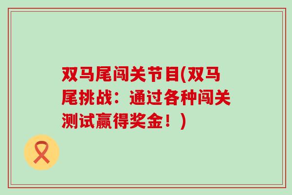 双马尾闯关节目(双马尾挑战：通过各种闯关测试赢得奖金！)