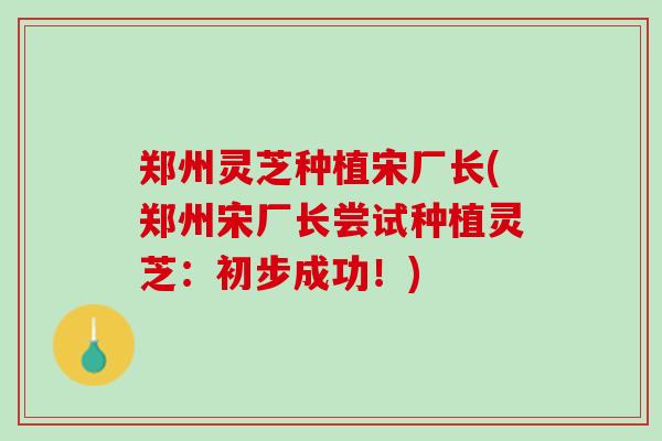 郑州灵芝种植宋厂长(郑州宋厂长尝试种植灵芝：初步成功！)