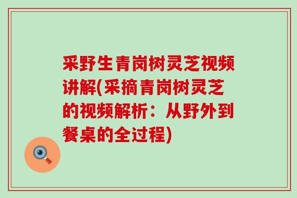 采野生青岗树灵芝视频讲解(采摘青岗树灵芝的视频解析：从野外到餐桌的全过程)