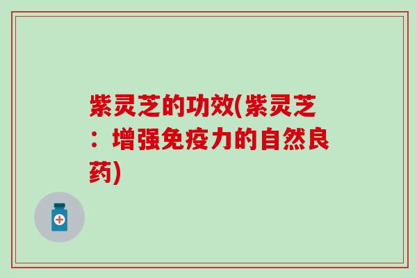 紫灵芝的功效(紫灵芝：增强免疫力的自然良药)