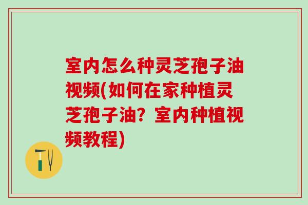 室内怎么种灵芝孢子油视频(如何在家种植灵芝孢子油？室内种植视频教程)