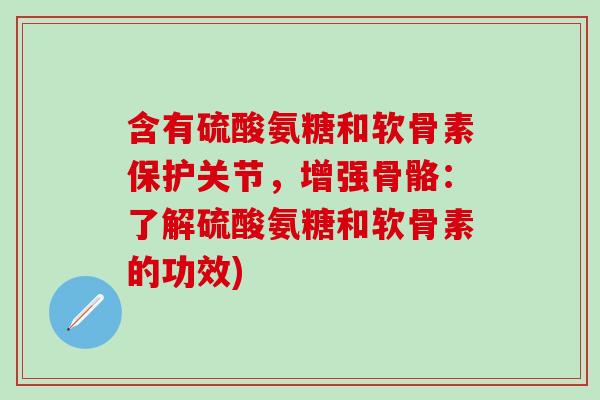 含有硫酸氨糖和软骨素保护关节，增强骨骼：了解硫酸氨糖和软骨素的功效)