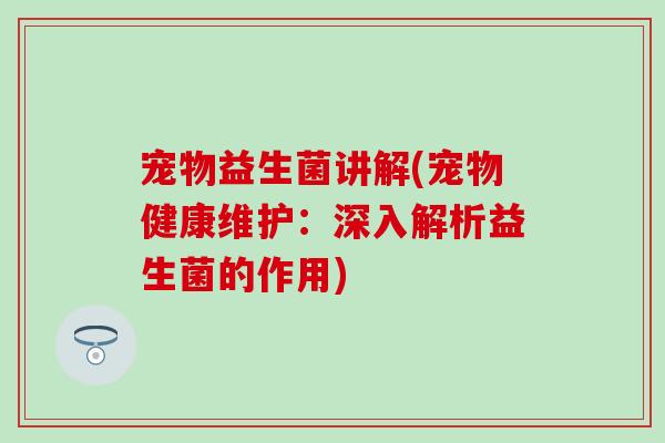 宠物益生菌讲解(宠物健康维护：深入解析益生菌的作用)