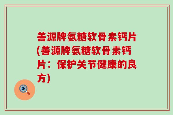 善源牌氨糖软骨素钙片(善源牌氨糖软骨素钙片：保护关节健康的良方)