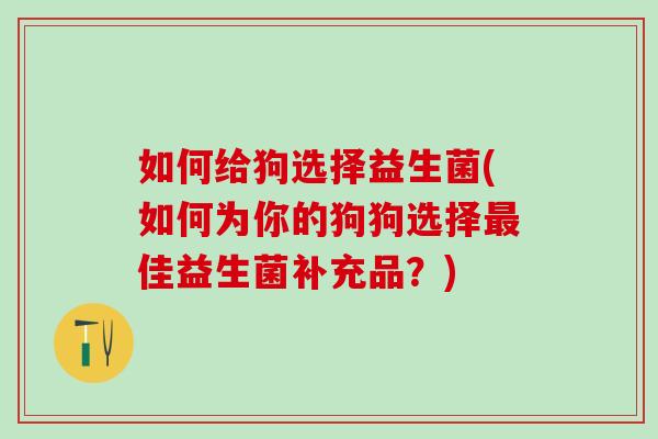 如何给狗选择益生菌(如何为你的狗狗选择最佳益生菌补充品？)