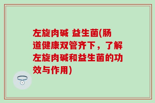 左旋肉碱 益生菌(肠道健康双管齐下，了解左旋肉碱和益生菌的功效与作用)