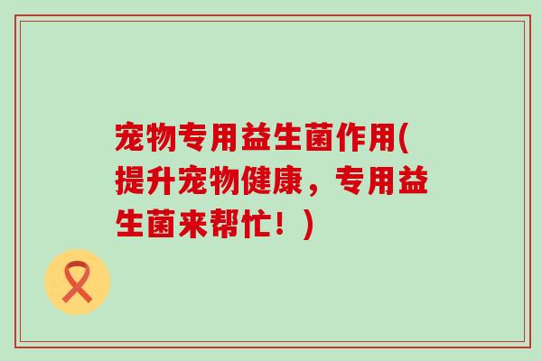 宠物专用益生菌作用(提升宠物健康，专用益生菌来帮忙！)